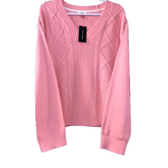 Tommy Hilfiger Sweaters - Tommy Hilfiger Bright Pink Womens Cable Knit V-Neck LS Sweater Size XL New w/Tag